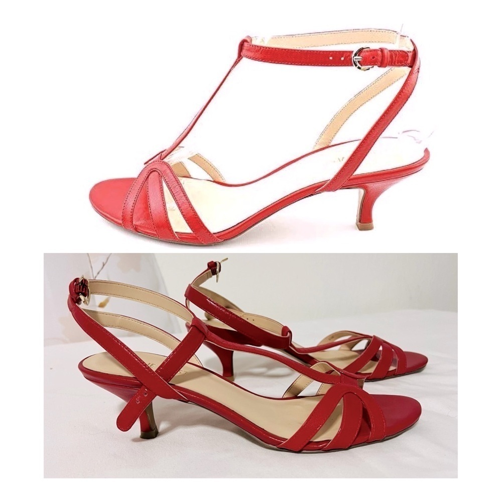 Nine West Women's Nwodarlin Size 6.5M T-Strap Sandal w/2" Kitten Heels Shoes EUC
